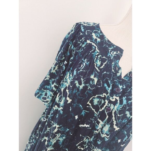 Go Softly Patio Blue Floral Henley Midi Lounge Mumu Relaxed Flowy Dress S - Picture 6 of 8